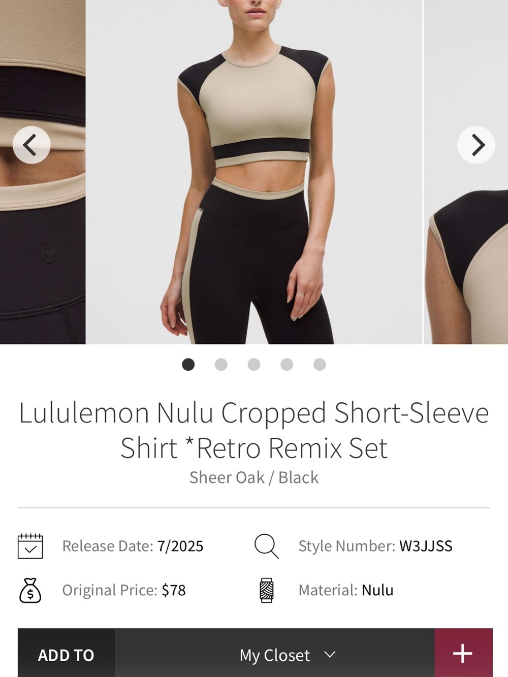 Lululemon Athletica Nulu Cropped Short-Sleeve Shirt *Retro Remix - Picture 5 of 6